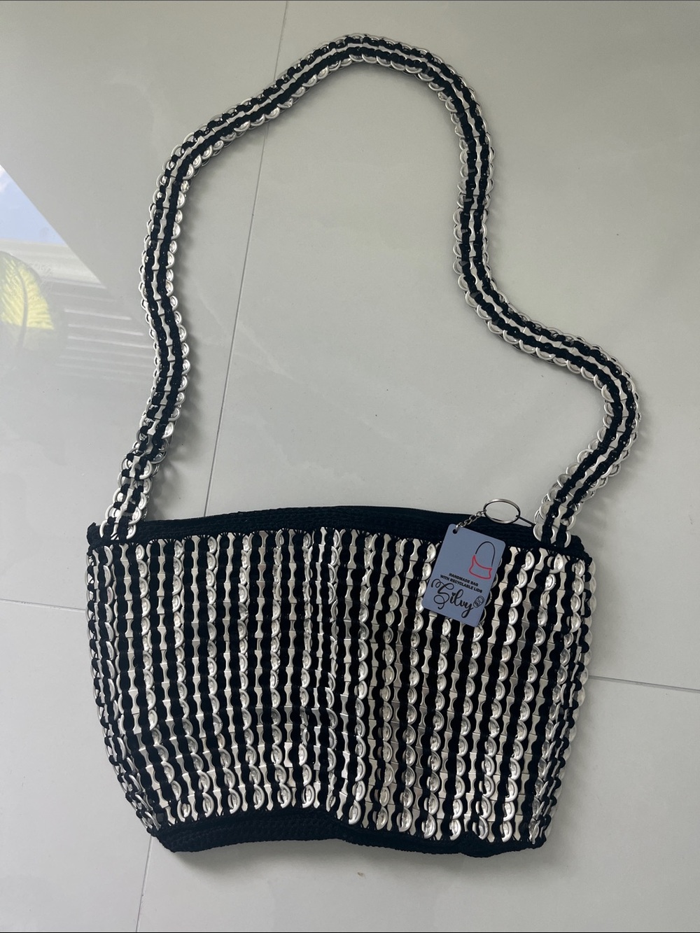 Black Sequin-Trim Shoulder Bag - Sleek Evening Style